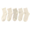One-piece delivery service for socks at the street stall: white socks, women's mid-calf socks, cotton socks, solid-colored spring and autumn socks, black fungus fringed polka dots, summer thin moon long socks Item Picture